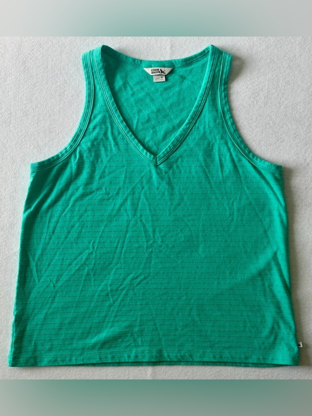 Eddie Bauer Teal Striped V-Neck Athletic Tank with Stitch Pattern- Size Medium